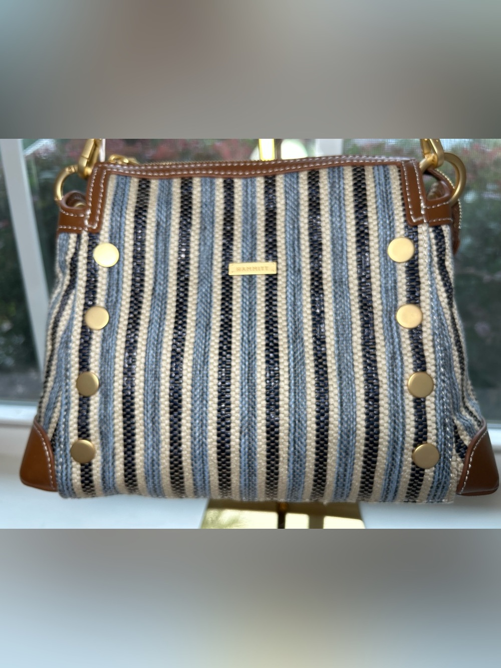 NWT🌷Hammitt Bryant Medium Jute Studded Shoulder Bag in Cabana Blue/Brushed Gold - Picture 2 of 12